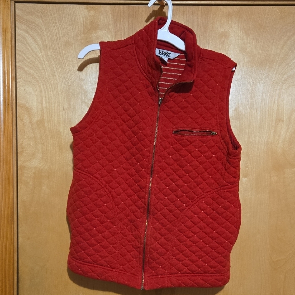 Vibrant Red Quilted Vest with Zipper
